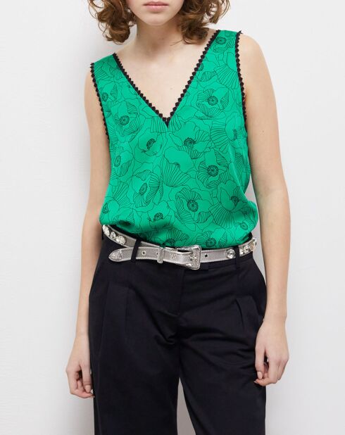 Top imprimé avec détails en dentelle vert