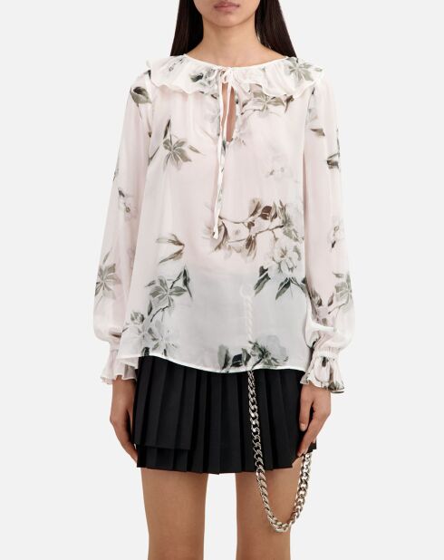 Haut imprimé avec volants écru