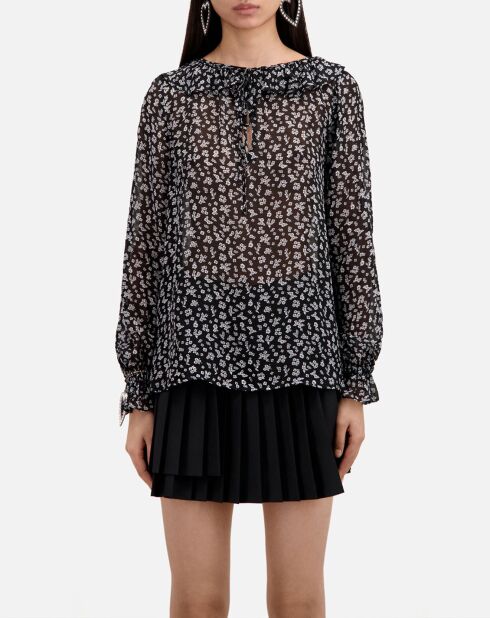 Haut imprimé avec volants noir