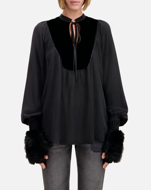 Top 100% Soie avec empiècement en Velours noir