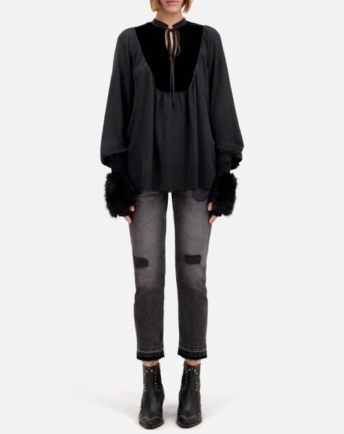 Top 100% Soie avec empiècement en Velours noir