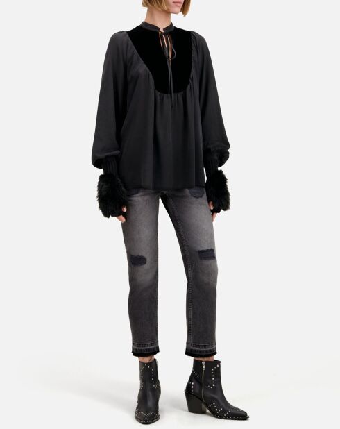 Top 100% Soie avec empiècement en Velours noir