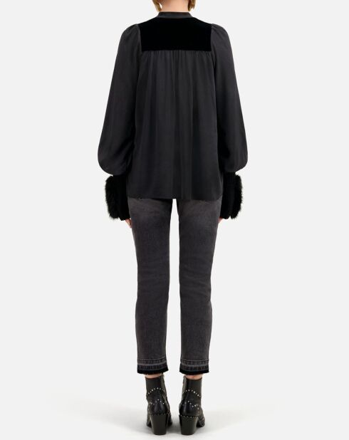 Top 100% Soie avec empiècement en Velours noir