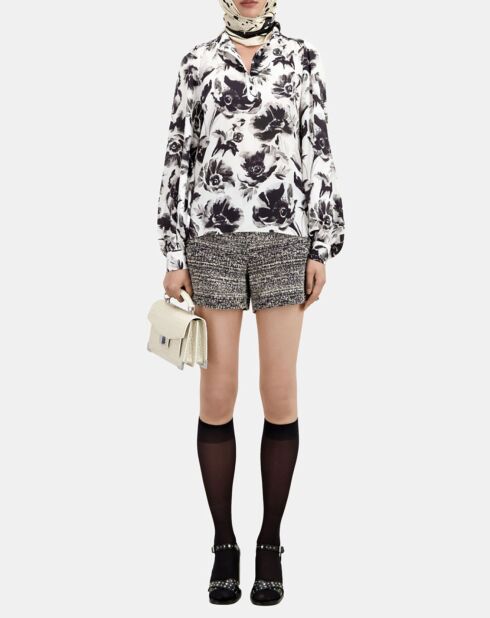 Haut imprimé 100% Soie avec boutonnage noir/blanc