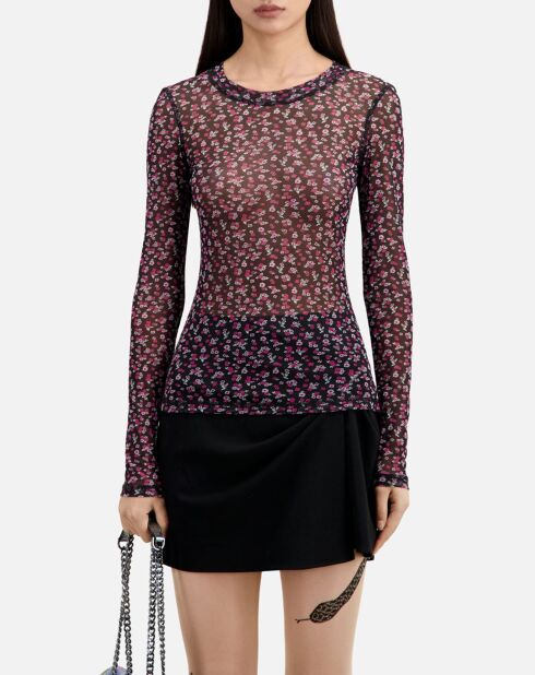 T-shirt imprimé noir et rose