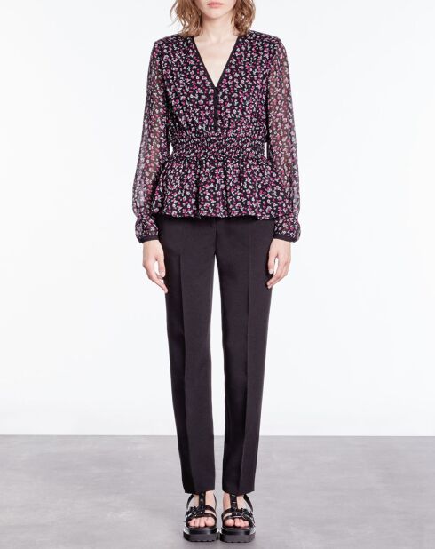 Top imprimé à smocks noir