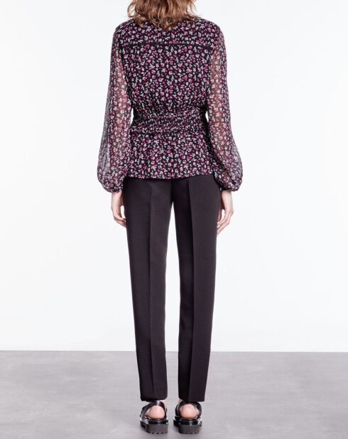 Top imprimé à smocks noir