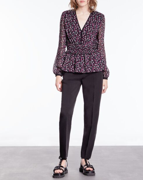 Top imprimé à smocks noir