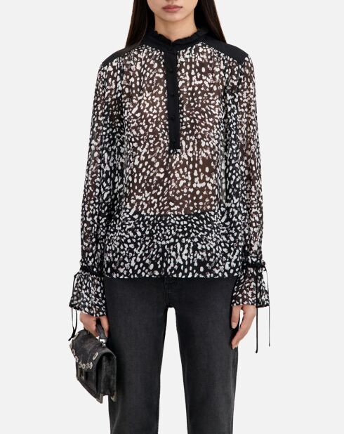 Top imprimé avec détails contrastés noir