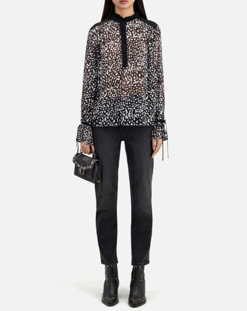 Top imprimé avec détails contrastés noir