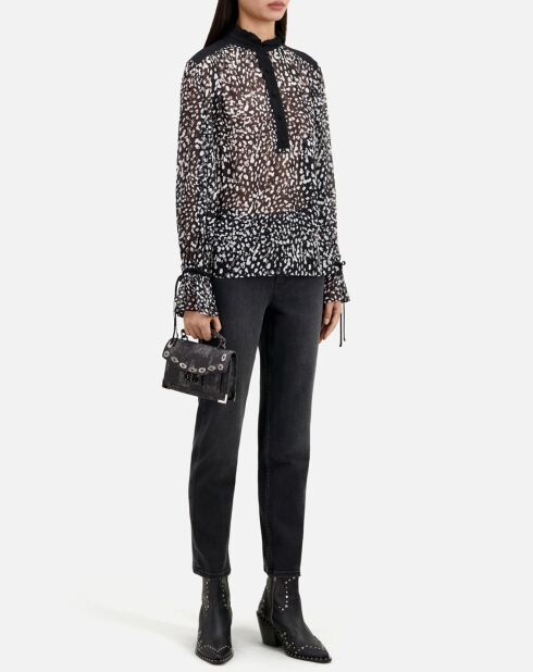 Top imprimé avec détails contrastés noir