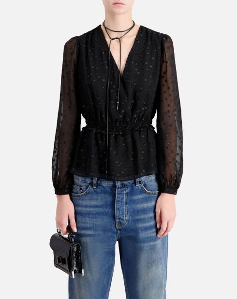 Top à pois en fil argenté noir