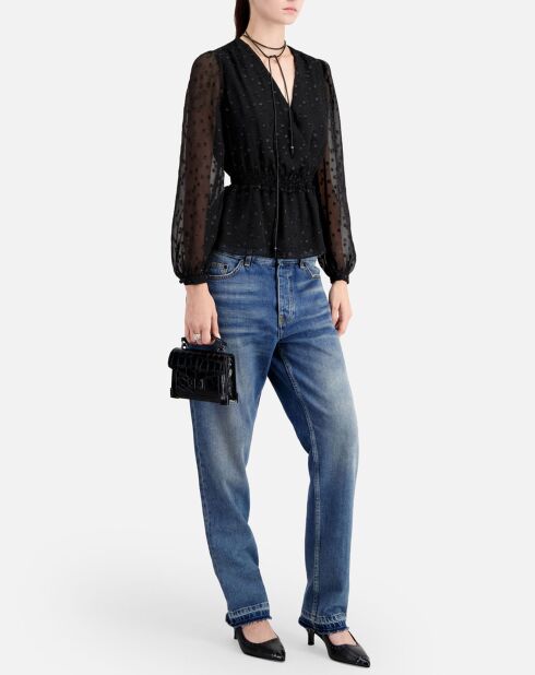 Top à pois en fil argenté noir