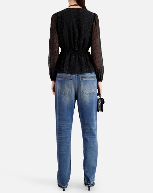 Top à pois en fil argenté noir