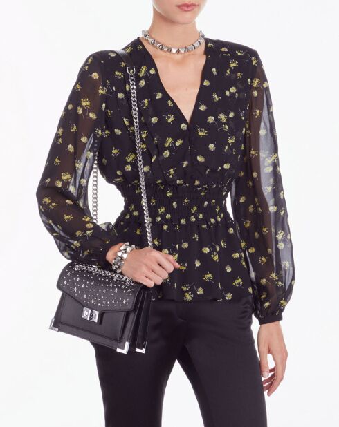 Top imprimé à smocks noir