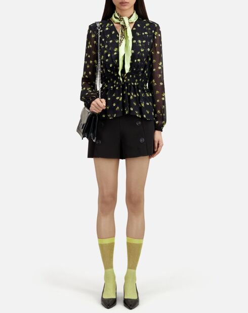 Top imprimé à smocks noir