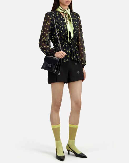 Top imprimé à smocks noir