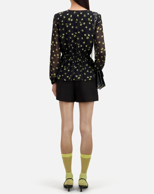 Top imprimé à smocks noir