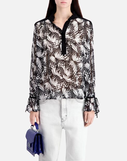 Top imprimé avec détails contrastés noir