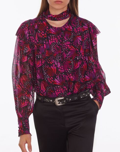 Haut imprimé avec volants rose