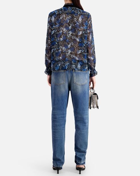 Haut imprimé avec plis bleu