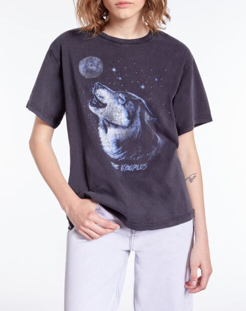 T-Shirt avec sérigraphie Wolf noir