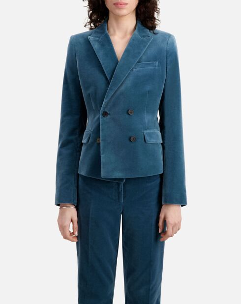 Veste tailleur courte en velours bleue