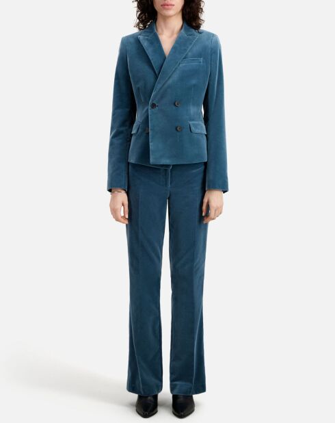 Veste tailleur courte en velours bleue