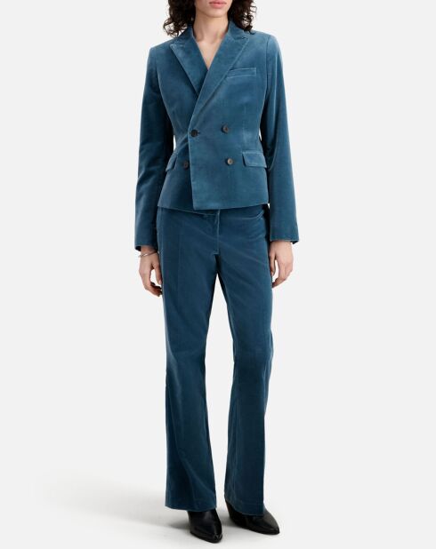 Veste tailleur courte en velours bleue