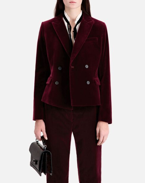 Veste tailleur courte en velours bordeaux