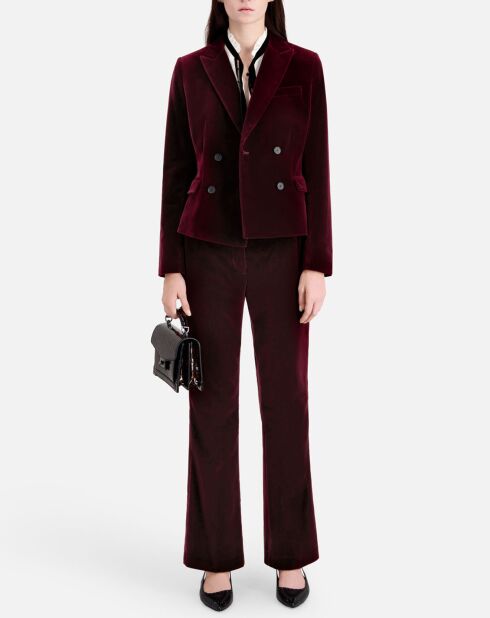 Veste tailleur courte en velours bordeaux