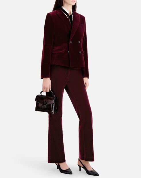 Veste tailleur courte en velours bordeaux