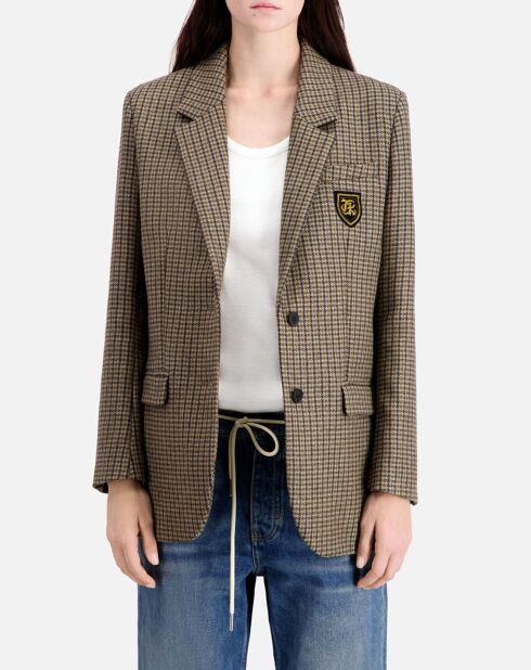 Beige blazer van wolmix met ruiten