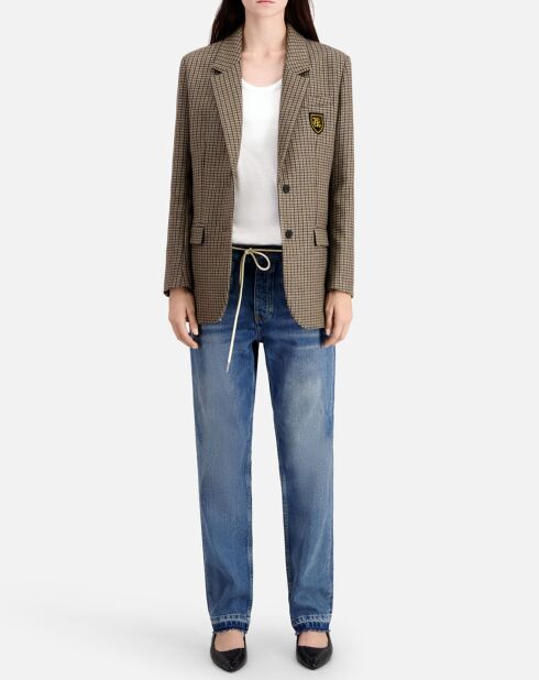 Beige blazer van wolmix met ruiten