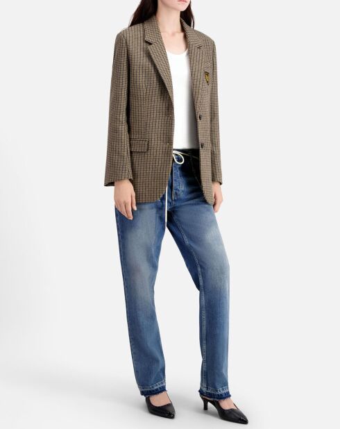 Beige blazer van wolmix met ruiten