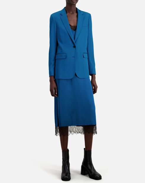 Veste tailleur Satinée bleue