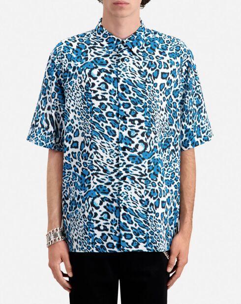 Chemise imprimée manches courtes bleue