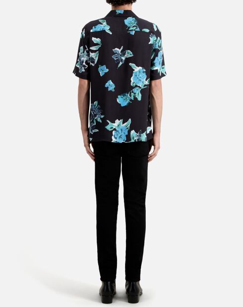 Chemise imprimée manches courtes noir/bleu
