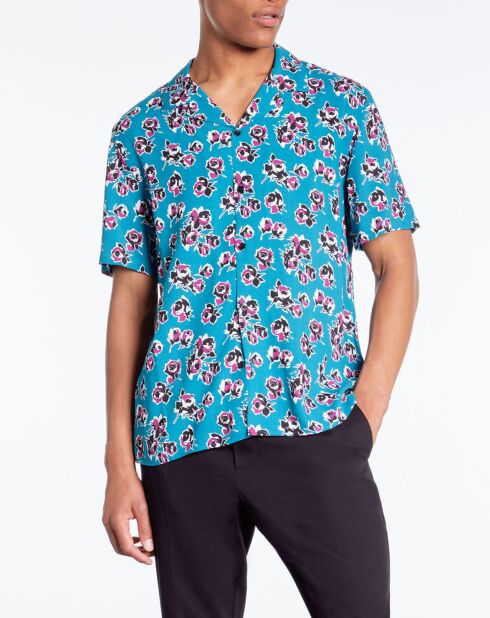 Chemise imprimée manches courtes bleue