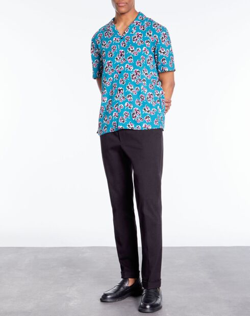 Chemise imprimée manches courtes bleue