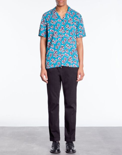 Chemise imprimée manches courtes bleue