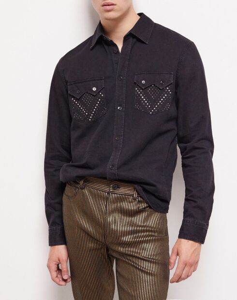 Chemise col classique à clous noire