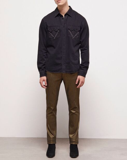 Chemise col classique à clous noire
