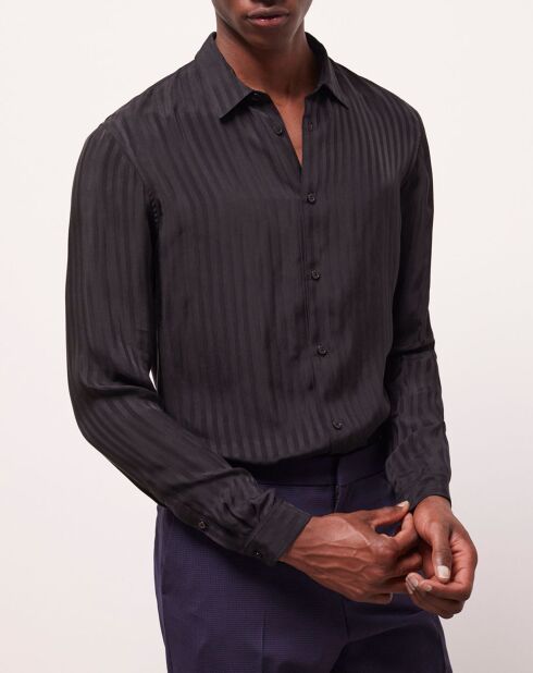Chemise col classique à rayures noire