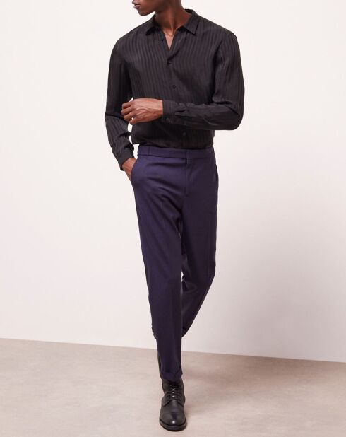 Chemise col classique à rayures noire