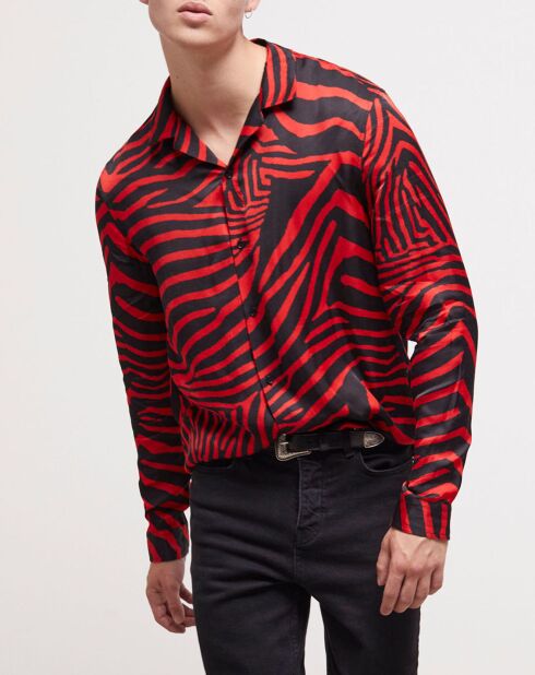 Chemise col hawaïen imprimé noir/rouge
