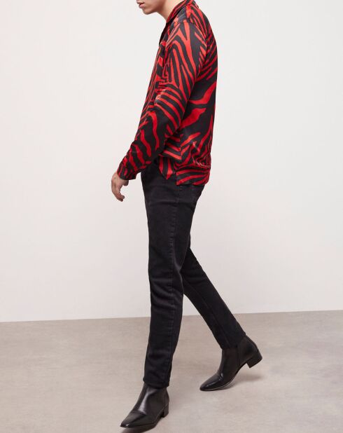 Chemise col hawaïen imprimé noir/rouge