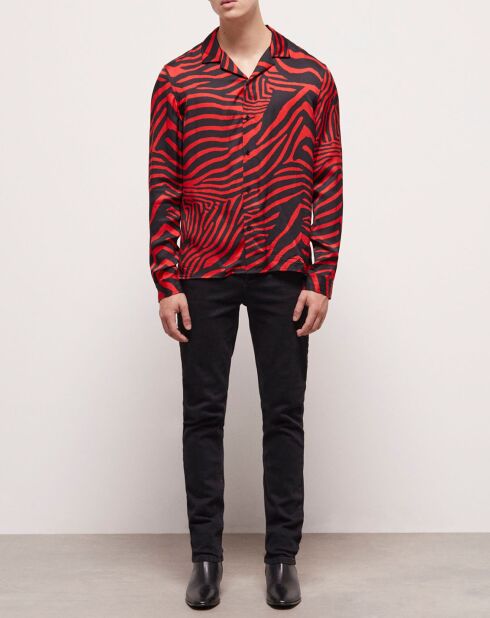 Chemise col hawaïen imprimé noir/rouge