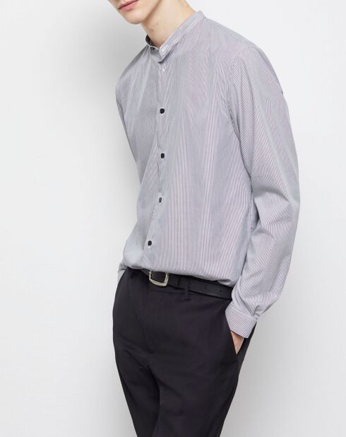 Chemise col officier slim à rayures noire