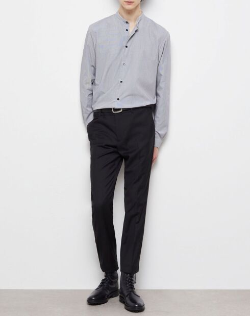 Chemise col officier slim à rayures noire